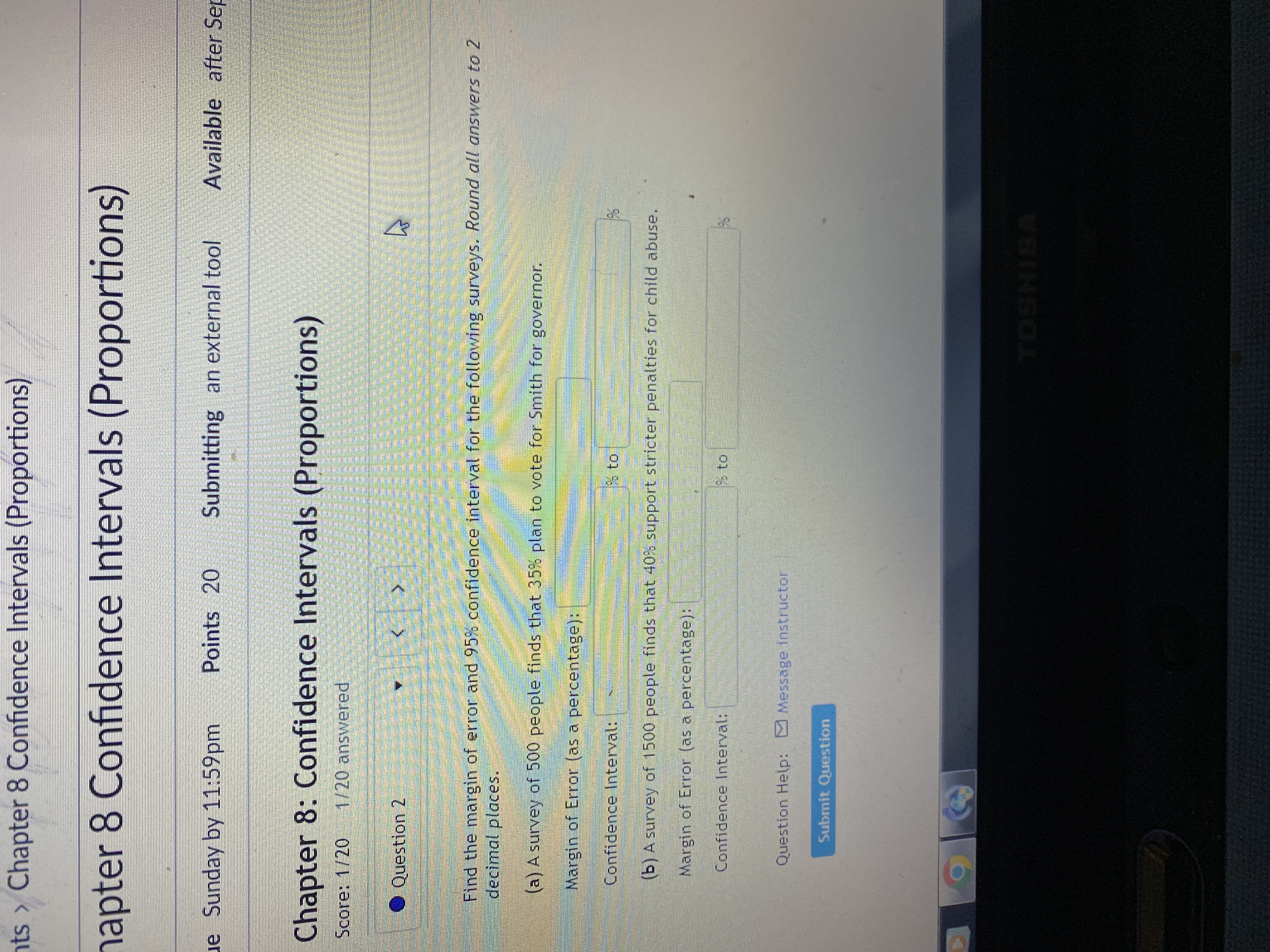 (Proportions) e Sunday by 11:59pm Points 20 Submitting an external tool Available