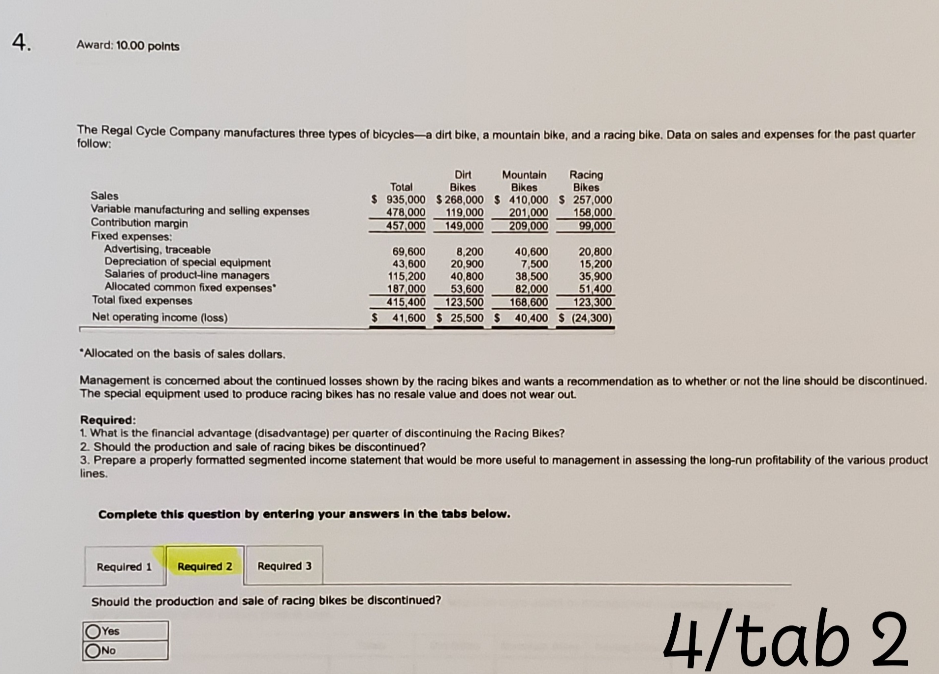 points The Regal Cycle Company manufactures three types of bicycles-a dirt bike,