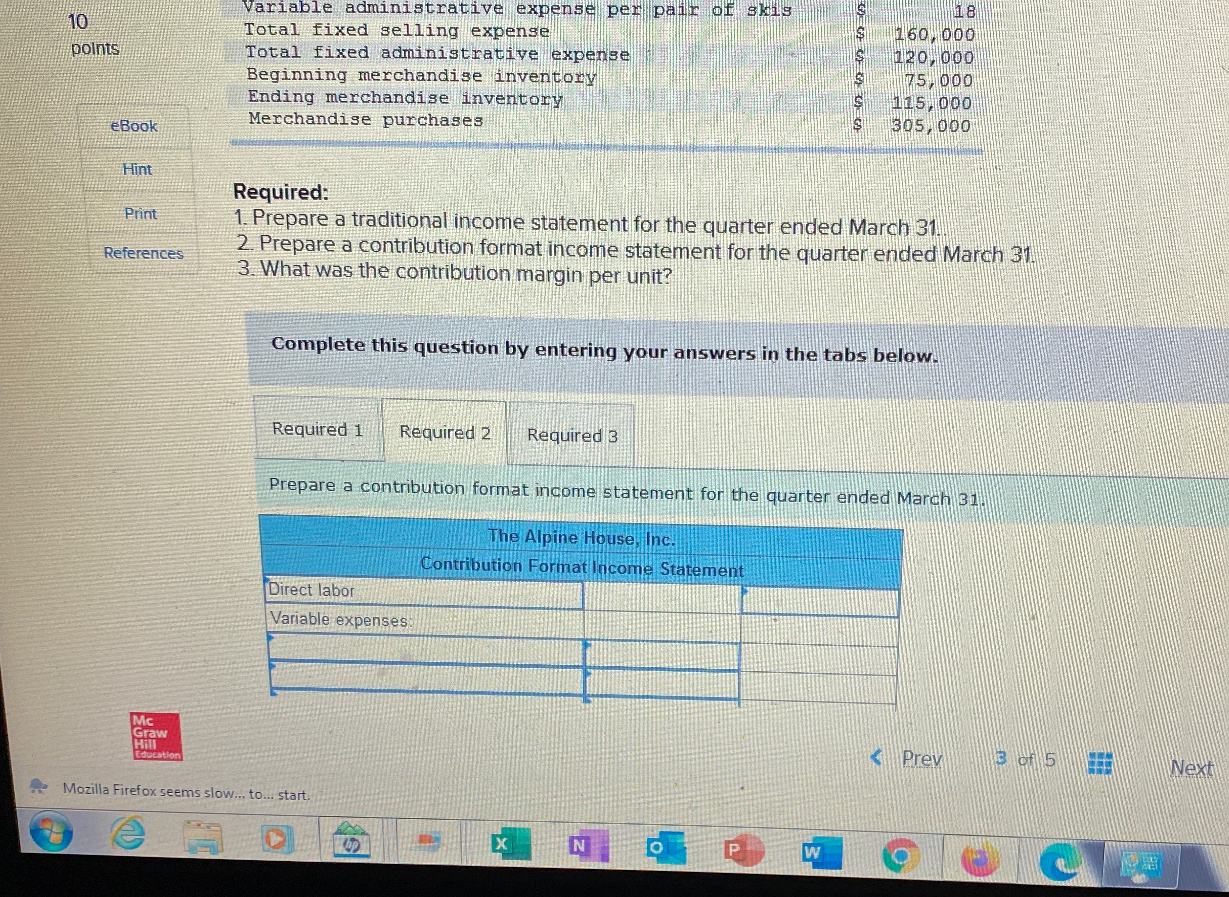 Contribution format income statement for the quarter ending March 31 Variable administrative