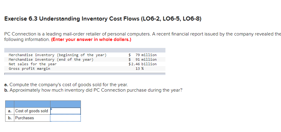 Exercise 63 Understanding Inventory Cost Flows (LOG-2, LOG-5, L06-8) PC Connection
