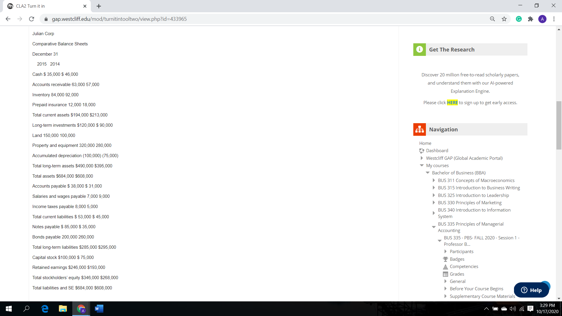 X C a gap.westcliff.edu/mod/turnitintooltwo/view.php?id=433965 G F. A - CLA2 Turn it in