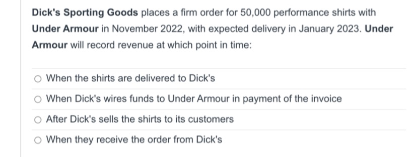 Dick's Sporting Goods places a rm order for 50.000 performance shirts