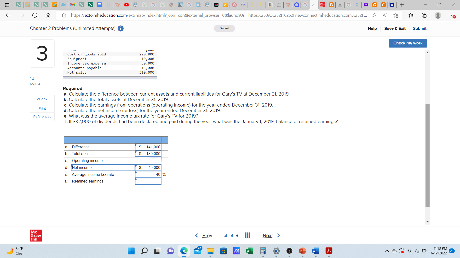 X @ https://ezto.mheducation.com/ext/map/index.html?_con=con&external_browser=0&launchUrl=https%253A%252F%252Fnewconnect.mheducation.com%252F... P A to Chapter 2 Problems (Unlimited Attempts)