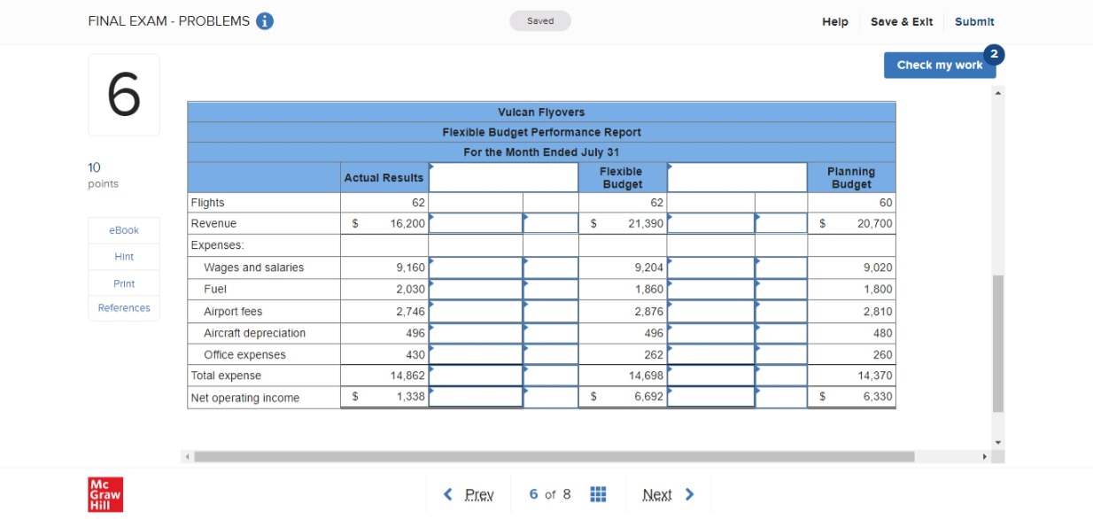 For the Month Ended July 31 eBook Actual Flexible Planning Results Budget
