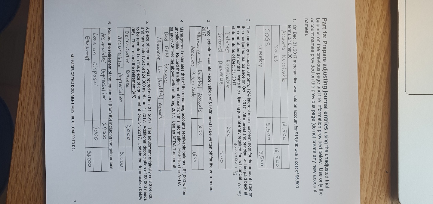  Please Solve for Number 4 !!! Part 1a: Prepare adjusting journal