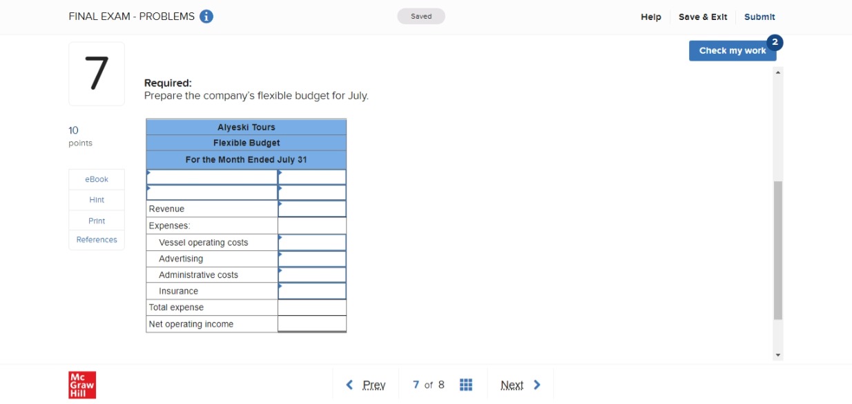 7 W Exercise 9-5 {Alger} Prepare a Flexible Budget with More Than