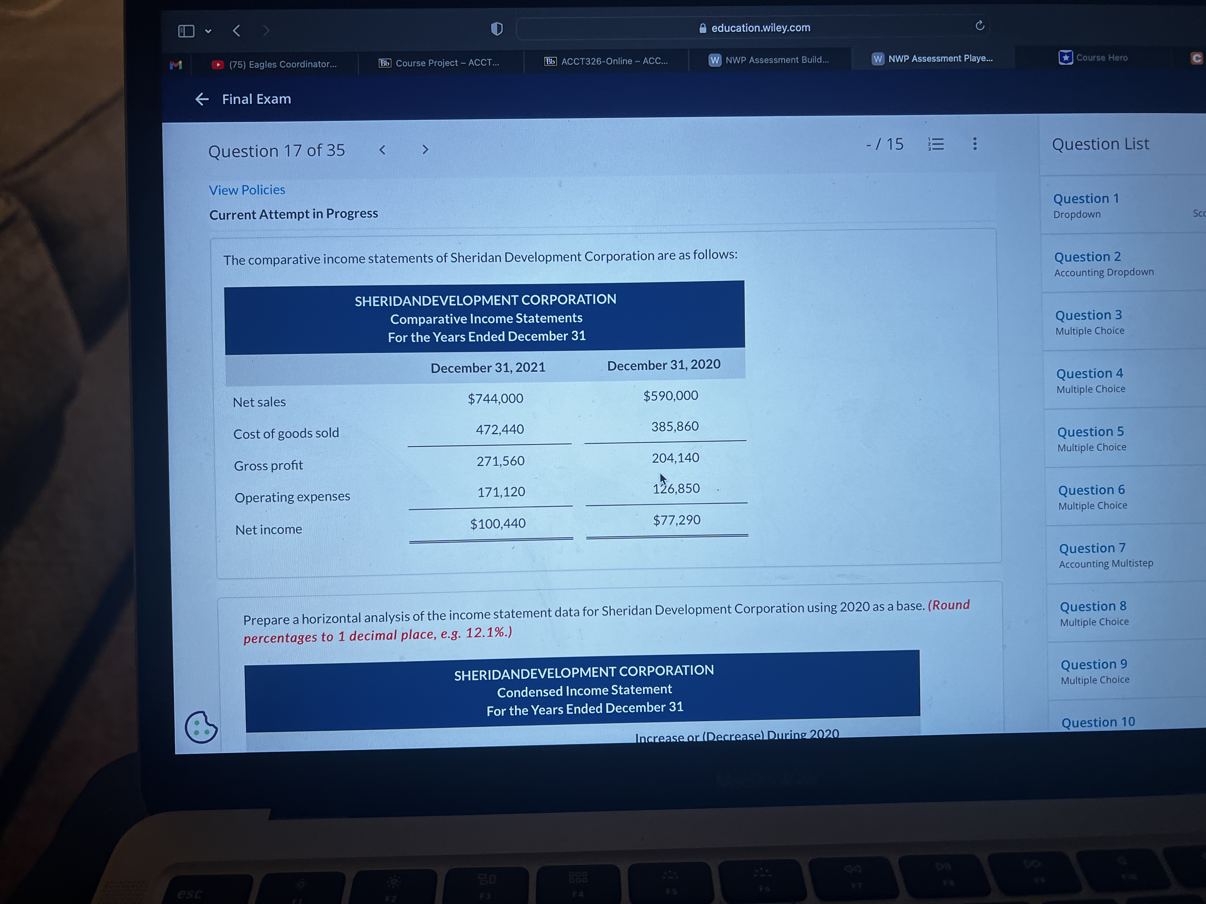 Current Attempt in Progress The comparative income statements of Sheridan Development Corporation