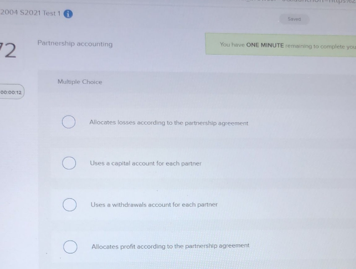 which option is matched 2004 52021 Test 1 Saved 2 Partnership accounting