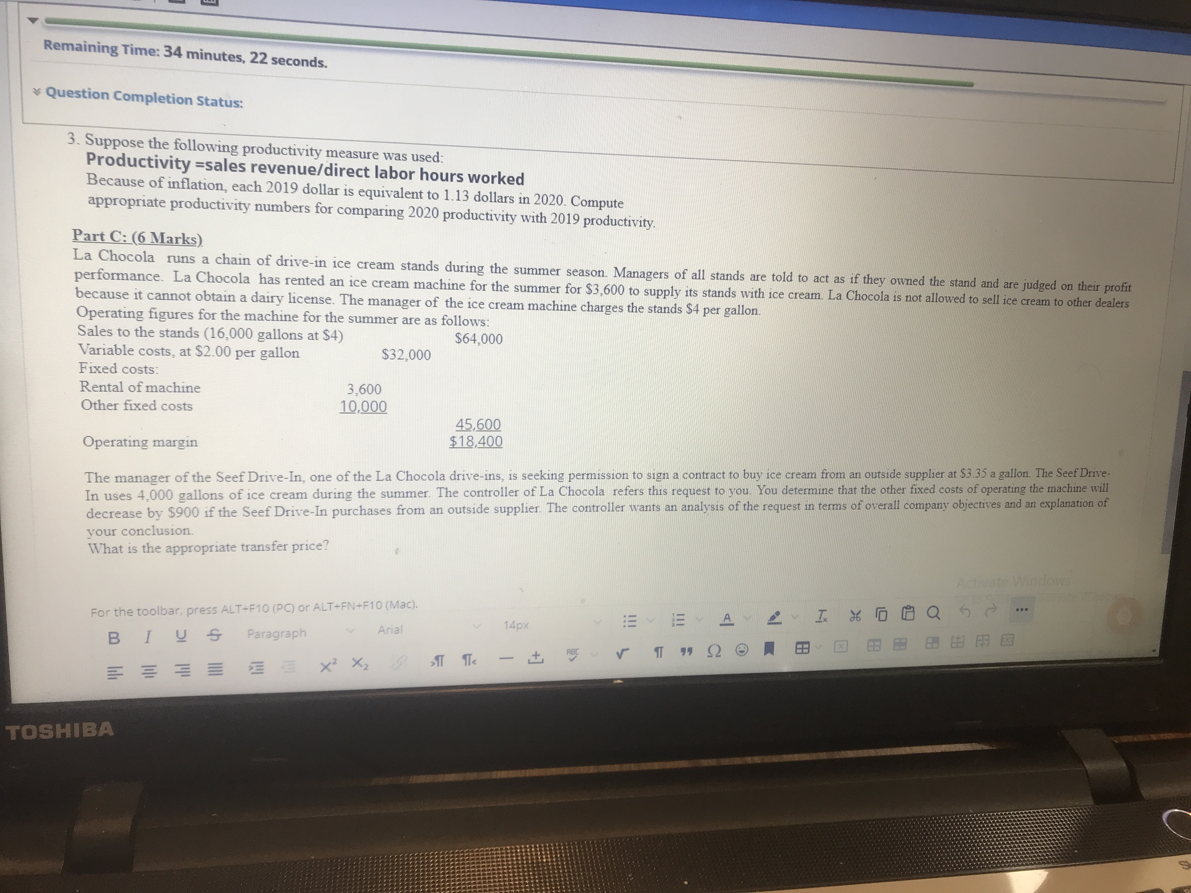 Please help Remaining Time: 34 minutes, 22 seconds. * Question Completion Status: