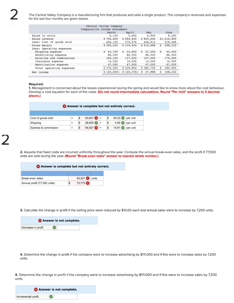 Provide the correct answers with solution 2 The Central Valley Company is