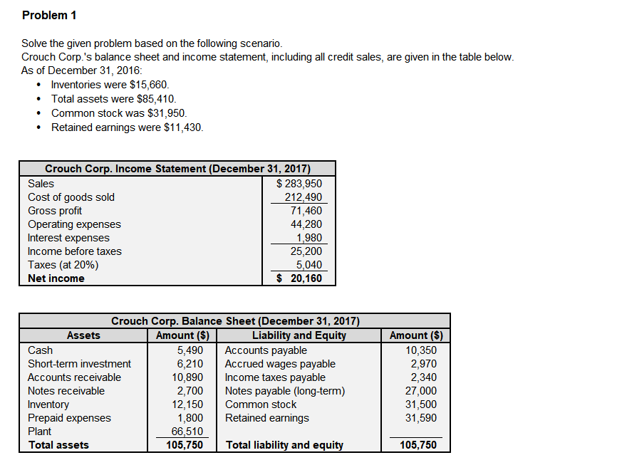 I need help with solving the below questions: Problem 1 Solve the
