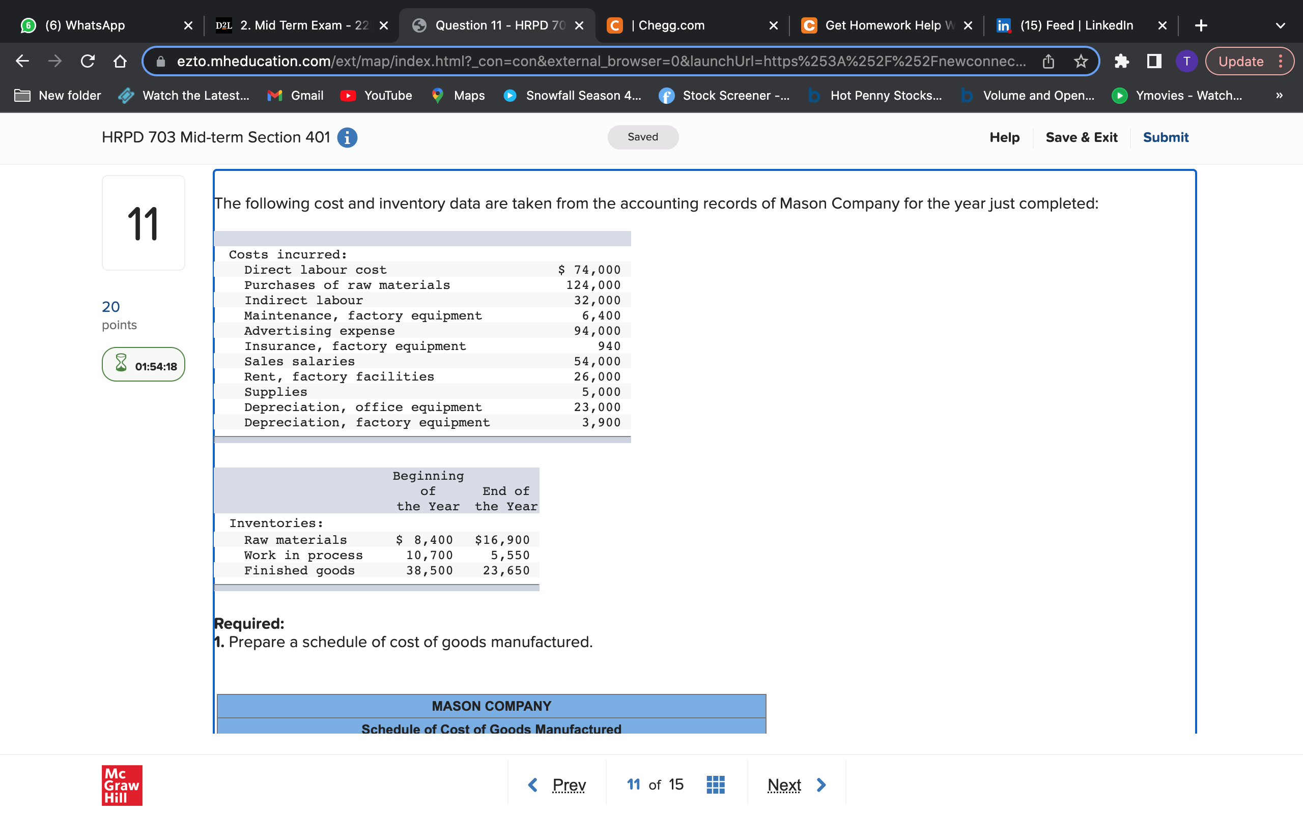 D ezto.mheducation.com/ext/map/index.html?_con=con&external_browser=0&launchUrl=https%253A%252F%252Fnewconnec... T Update New folder Watch the Latest... M Gmail YouTube