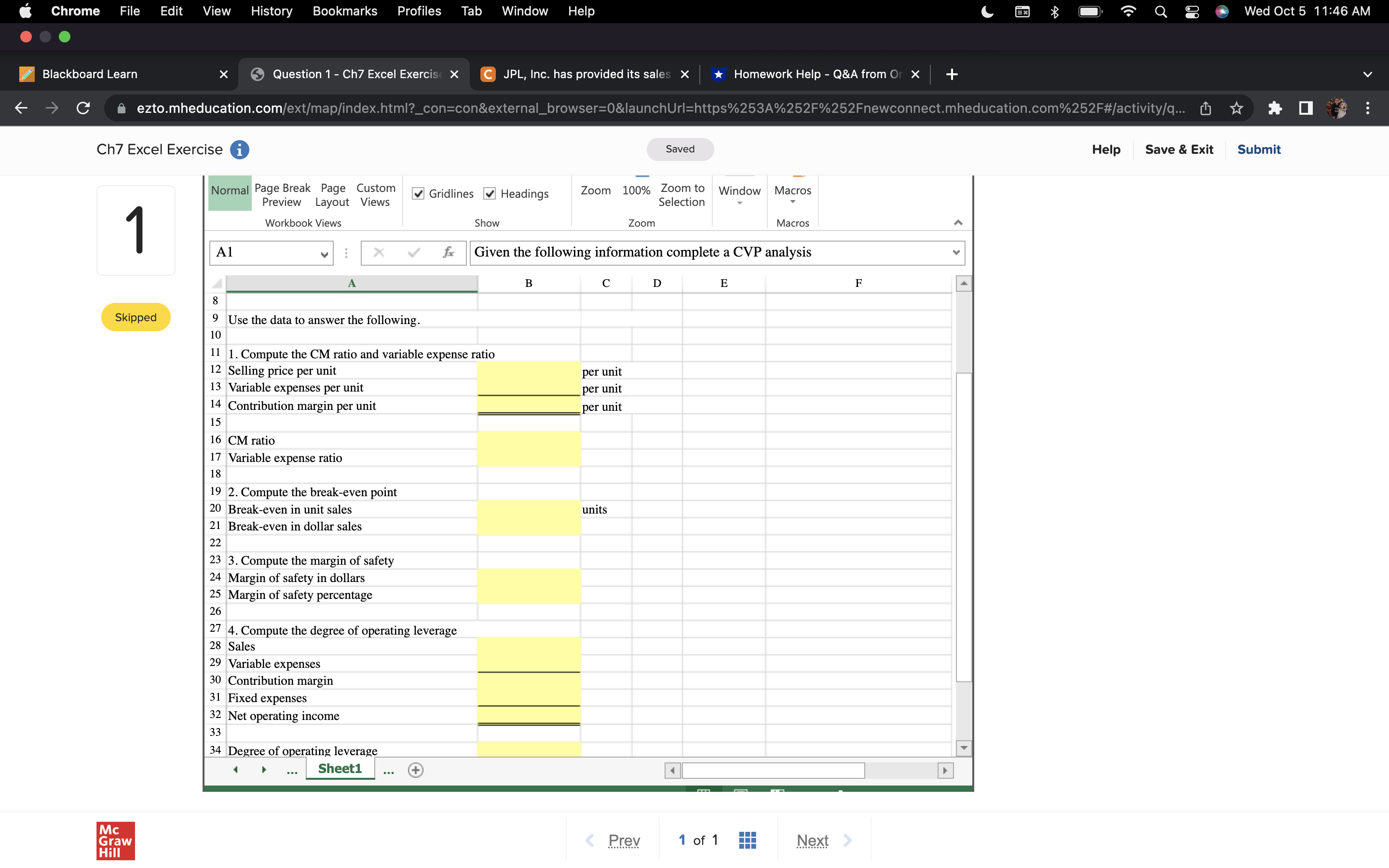  6 Chrome File . ' Blackboard Learn View History Bookmarks Profiles