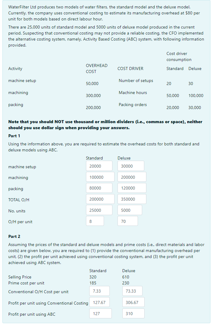 the differences in the product costs of the standard and deluxe models