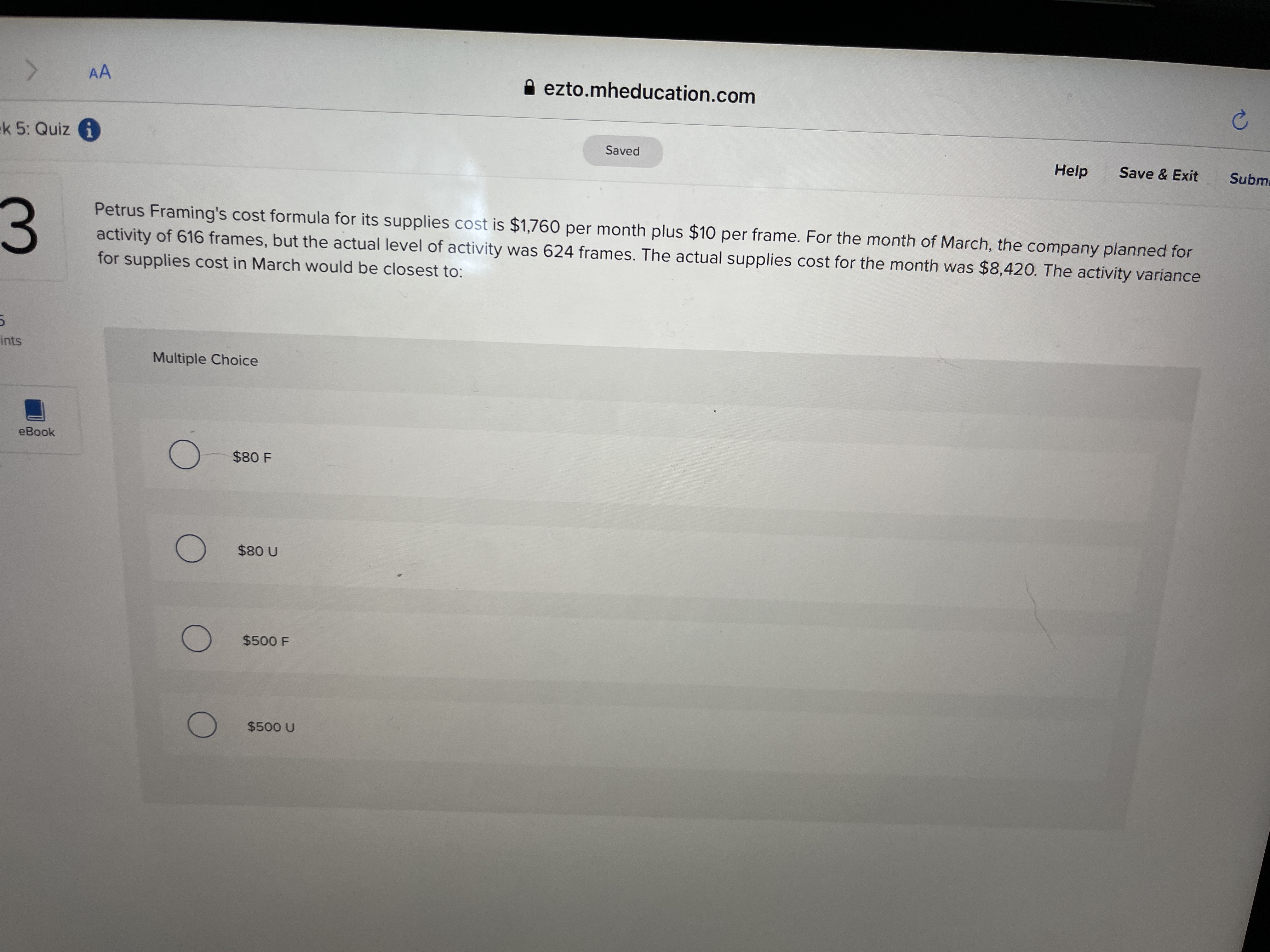  AA ezto.mheducation.com C k 5: Quiz i Saved Help Save &