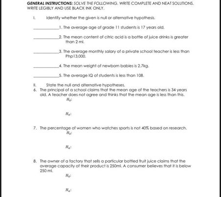 LEGIBLY AND USE BLACK INK ONLY; Identify whether the given is nul