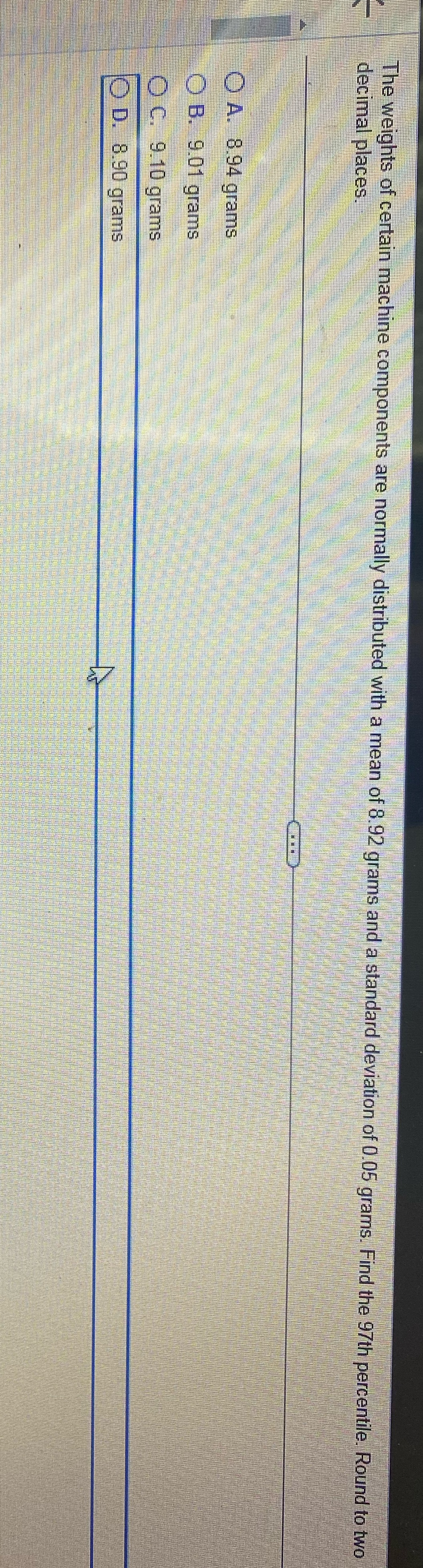 The weights of certain machine components are normally distributed with a