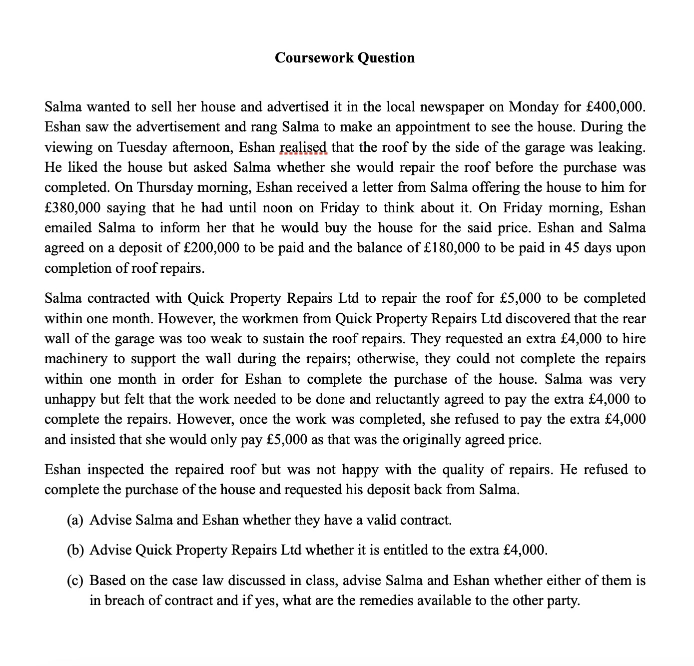 Please help me with this question: Coursework Question Salma wanted to sell