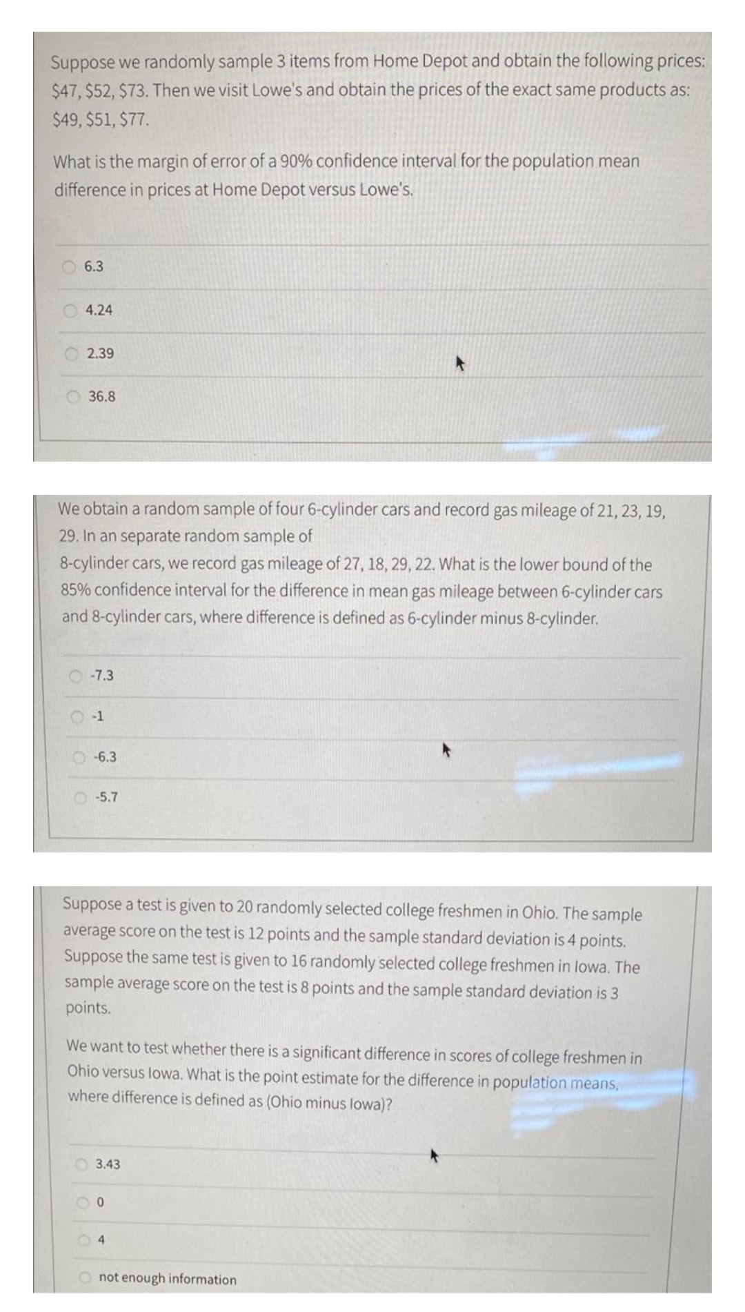 Suppose we randomly sample 3 items from Home Depot and obtain