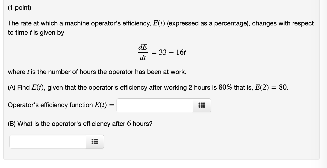 (expressed as a percentage), changes with respect to time t is given