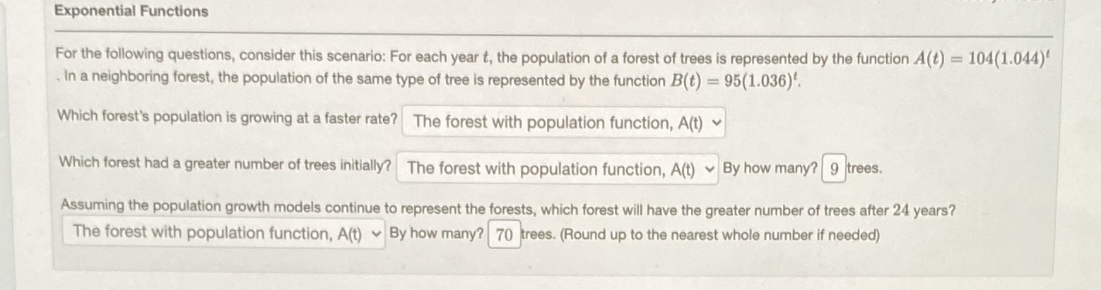 For the 4th answer (70) I keep getting it wrong. Why? Exponential