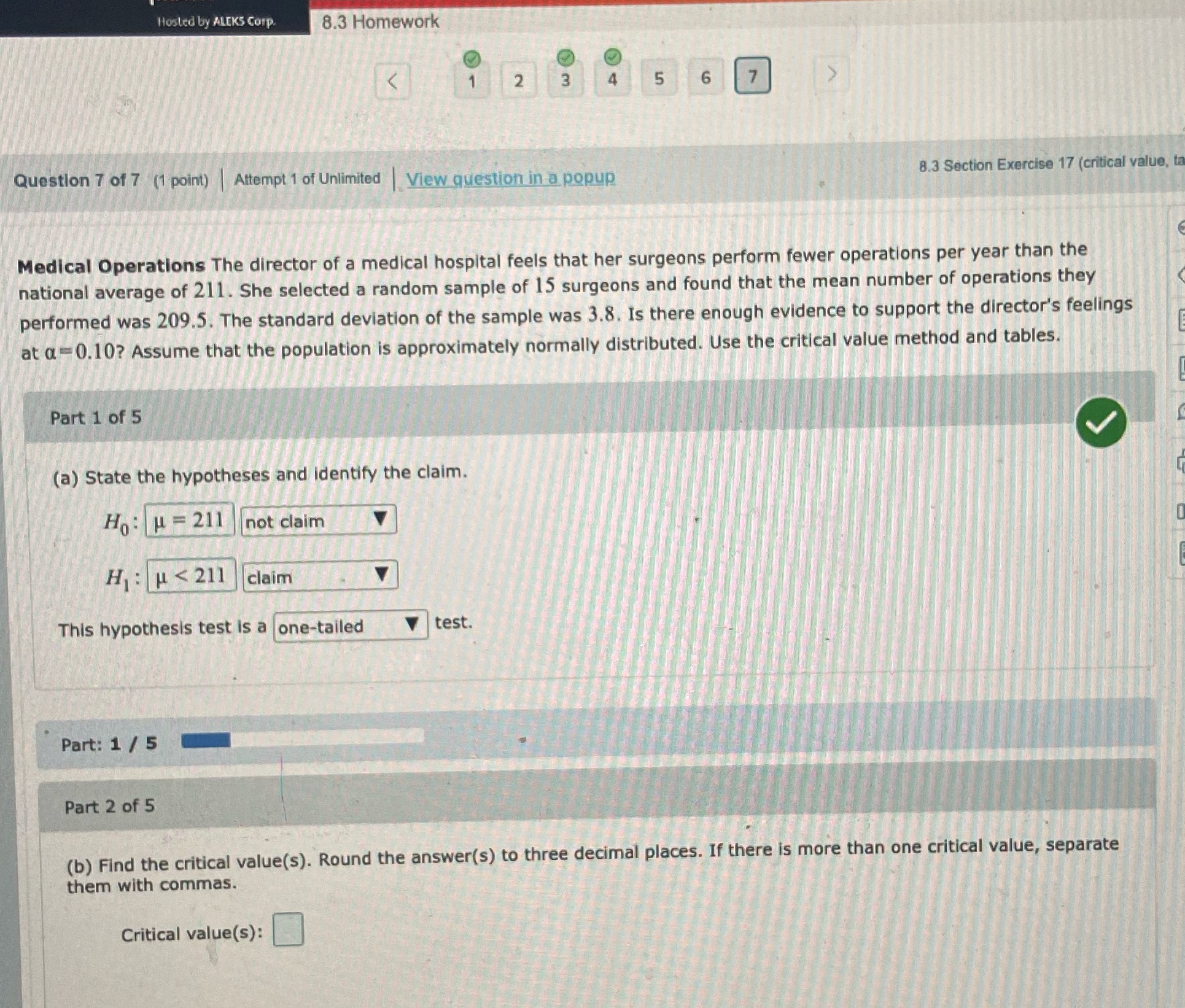 Need help with part 2.What does z =? Also reject or do