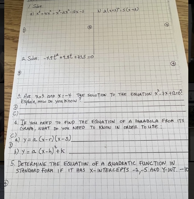 1. Solve: a ) x + 4x = * - 2*