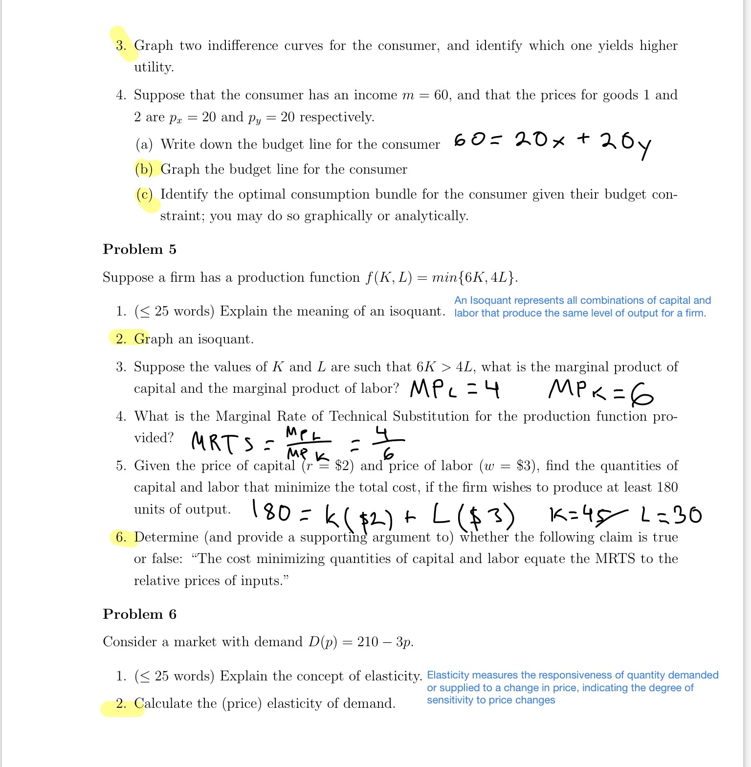 Please check my work, and solve the highlighted questions 3. Graph two