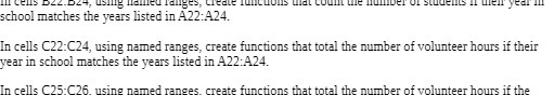 school matches the years listed in A22424. In cells C22:C24, using named