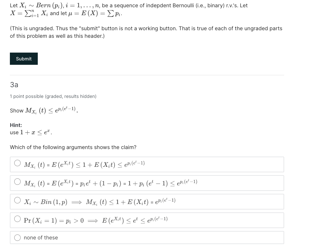 X; and let u = E(X) = Epi. (This is ungraded. Thus
