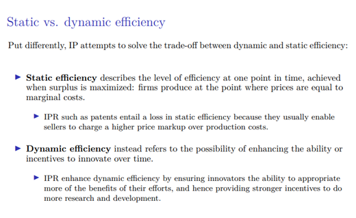 trade-off between dynamic and static efficiency: Static efficiency describes the level of