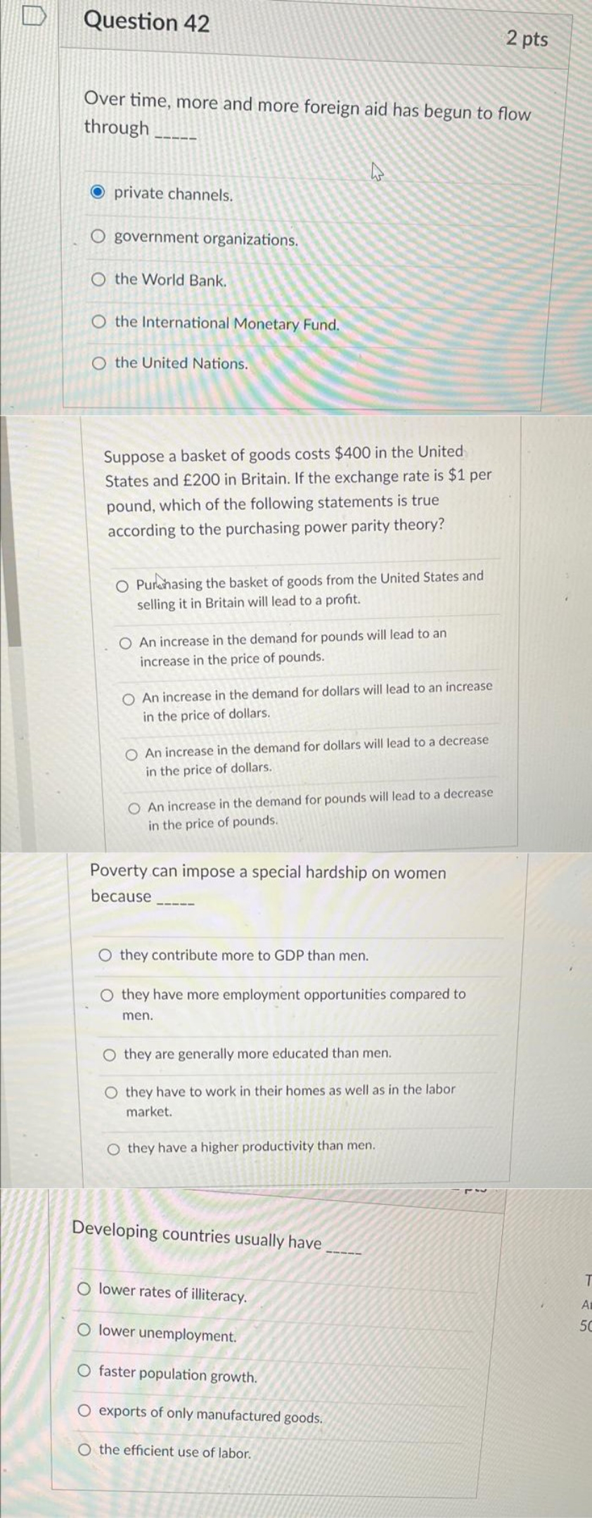 please answer Question 42 2 pts Over time, more and more foreign