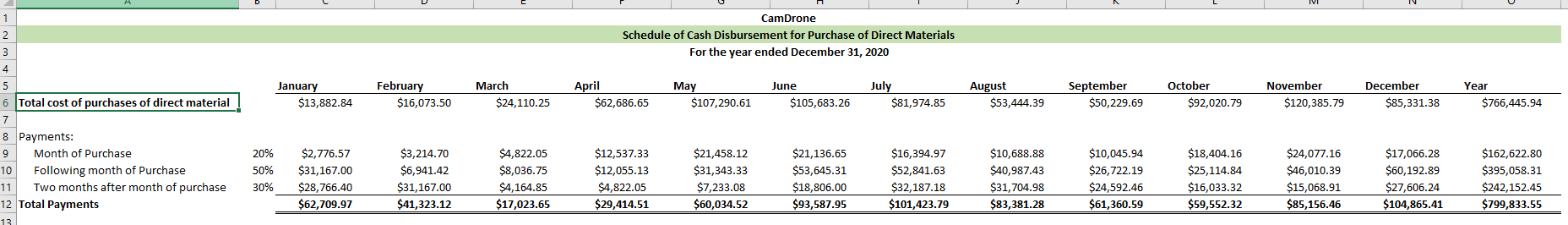  \fA B C D E CamDrone Budgeted Income Statement For the