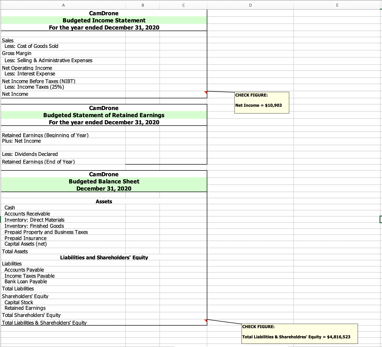 August September October November December Year Cash Balance (beginning) Line of Credit