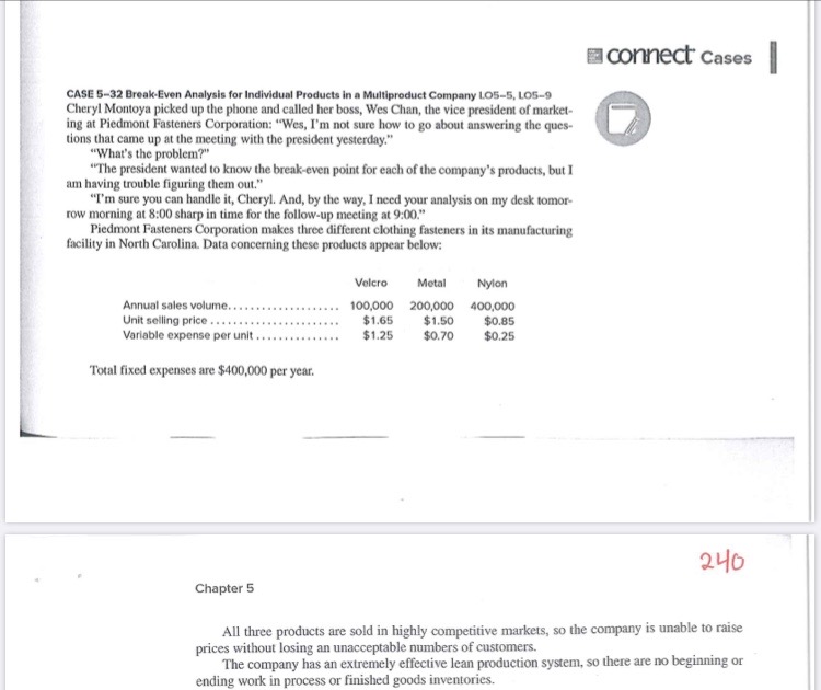 connect Cases CASE S 32 Analysis for Individual Products M'"tiproduct Company LOG