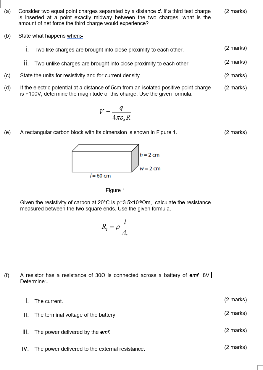 separated by a distance d. If a third test charge is inserted