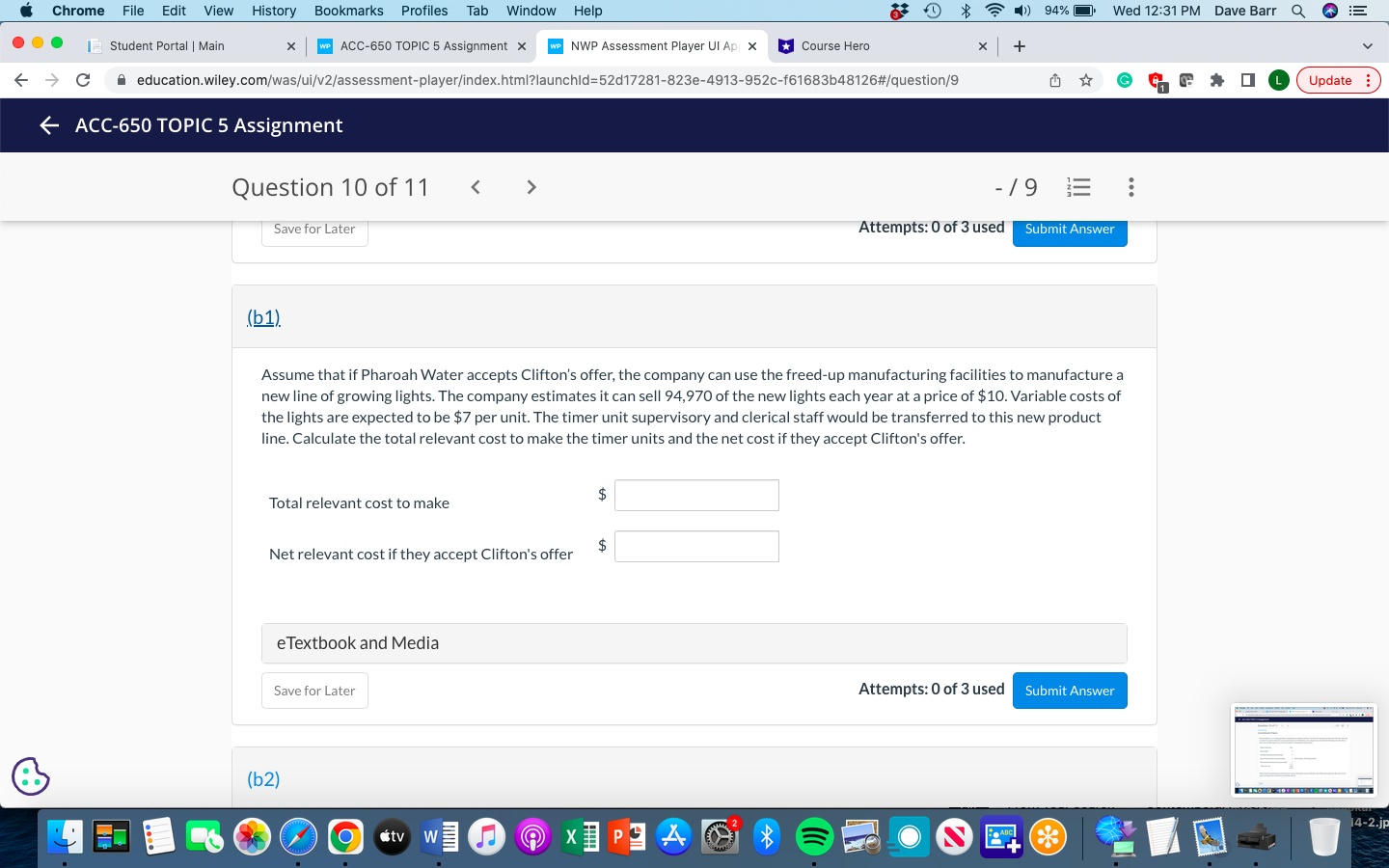 1 $ 7 ) 94% Wed 12:31 PM Dave Barr QE ...