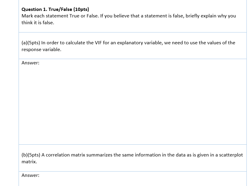 you believe that a statement is false, briefly explain why you think