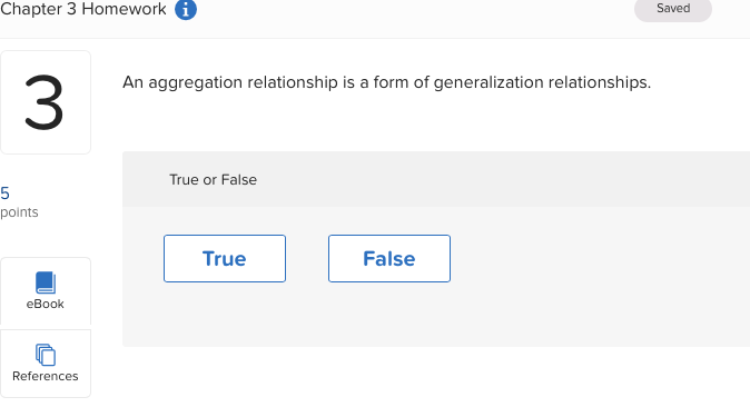 An aggregation relationship is a form of generalization relationships. True or false?