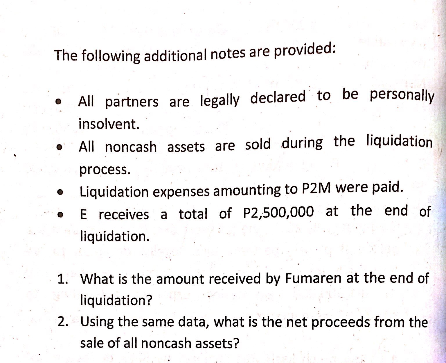 attached exercise related to partnership. Please provide solutions and detailed explanations. Problem