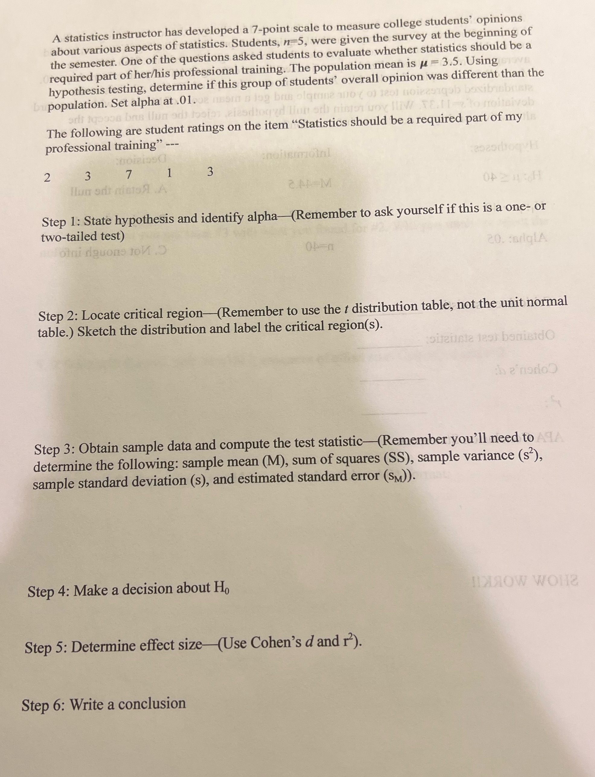  A statistics instructor has developed a 7-point scale to measure college