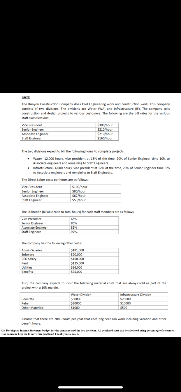  Facts :" The Runyon Construction Company does Civil Engineering work and