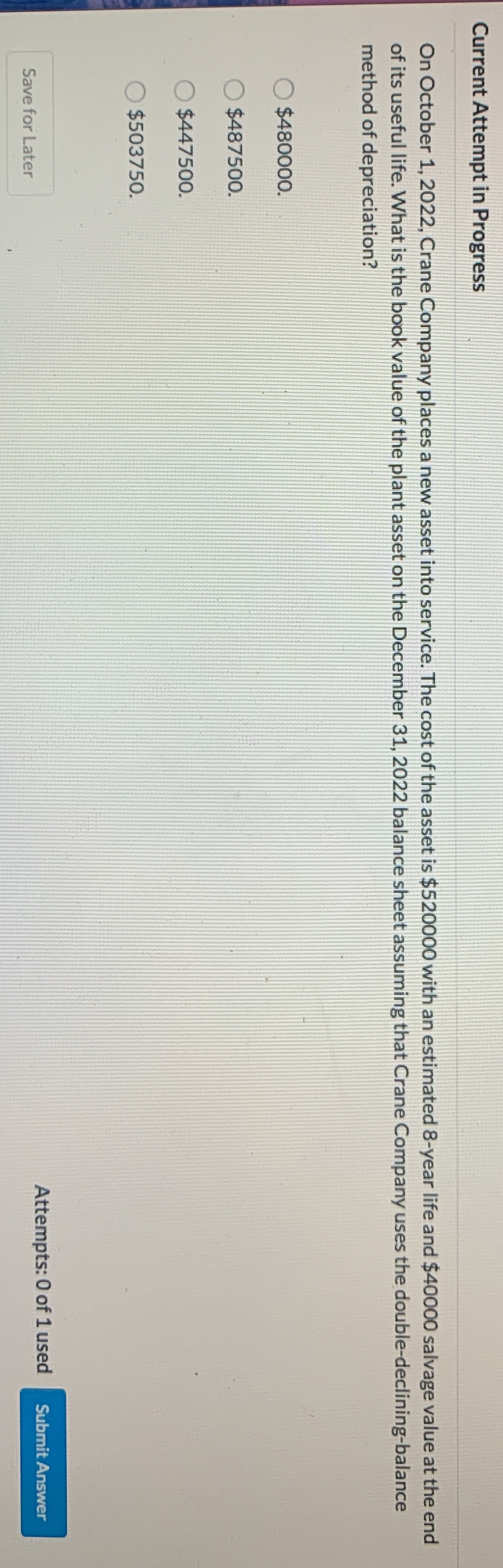 What is the book value? Current Attempt in Progress On October 1,