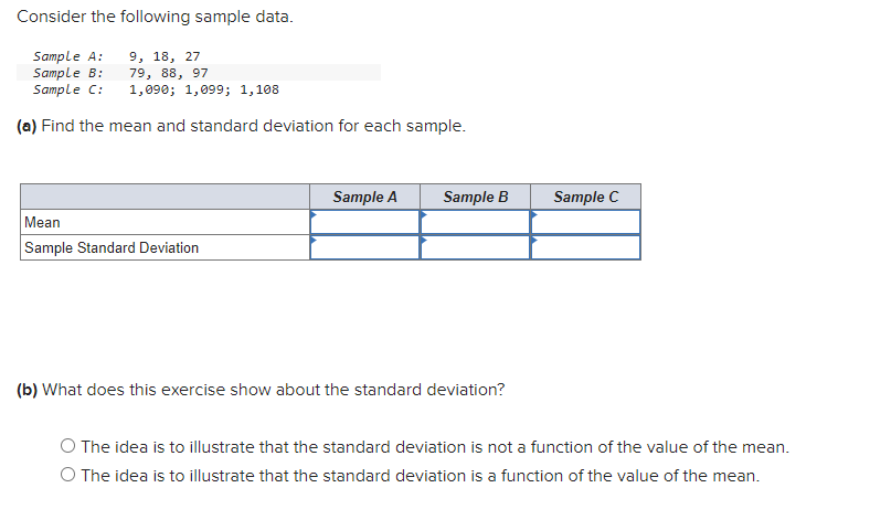 B: 79, 88, 97 Sample C: 1, 090; 1, 099; 1, 108