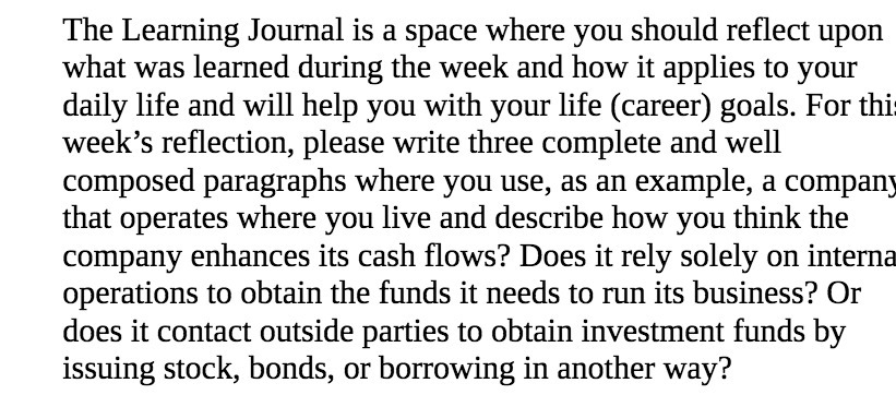 what was learned during the week and how it applies to your