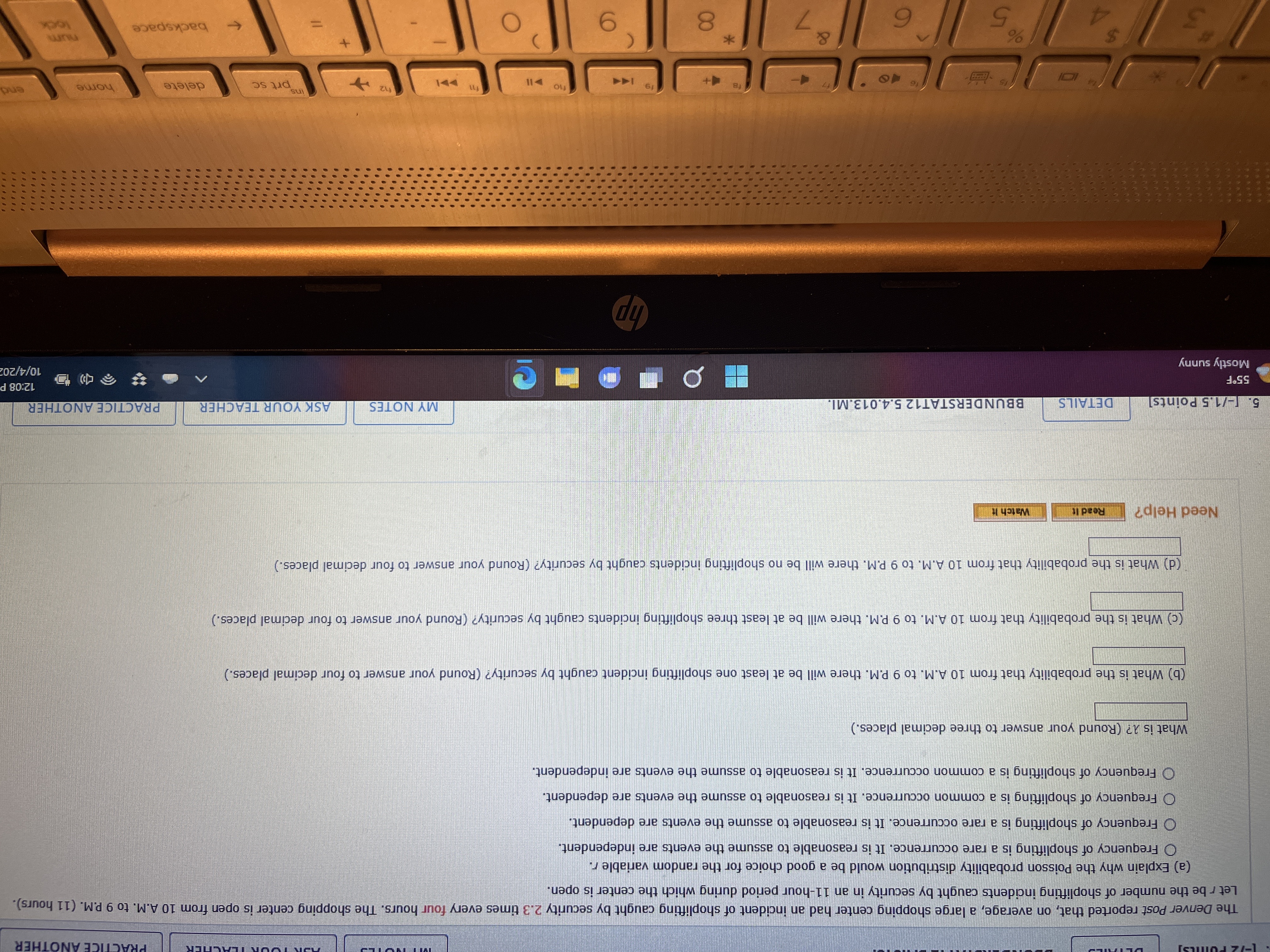 Probability & Statistics ANOTHER The Denver Post reported that, on average, a