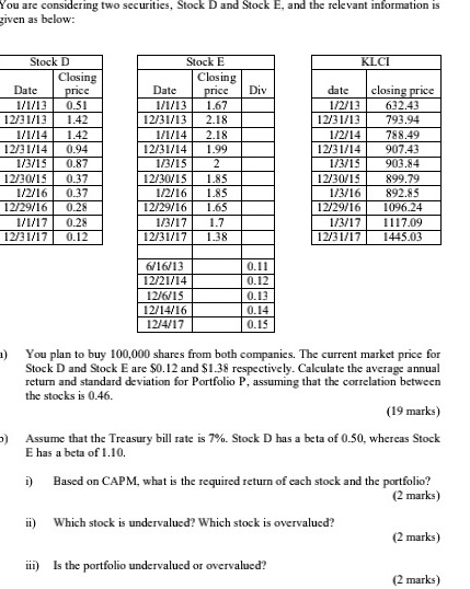 How to solve it You are considering two securities, Stock D and