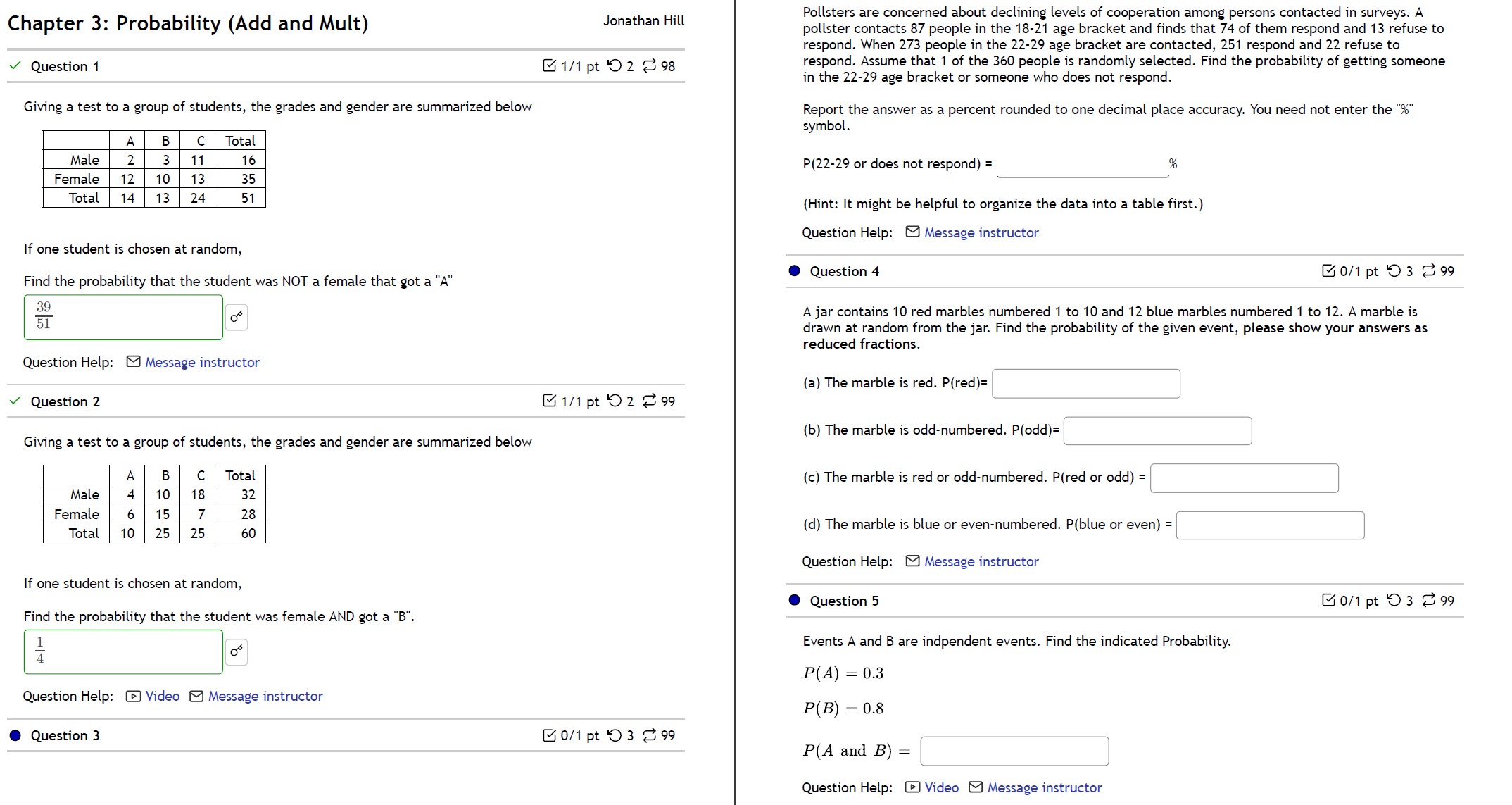Chapter 3: Probability (Add and Mult) Jonathan Hill Pollsters are concerned