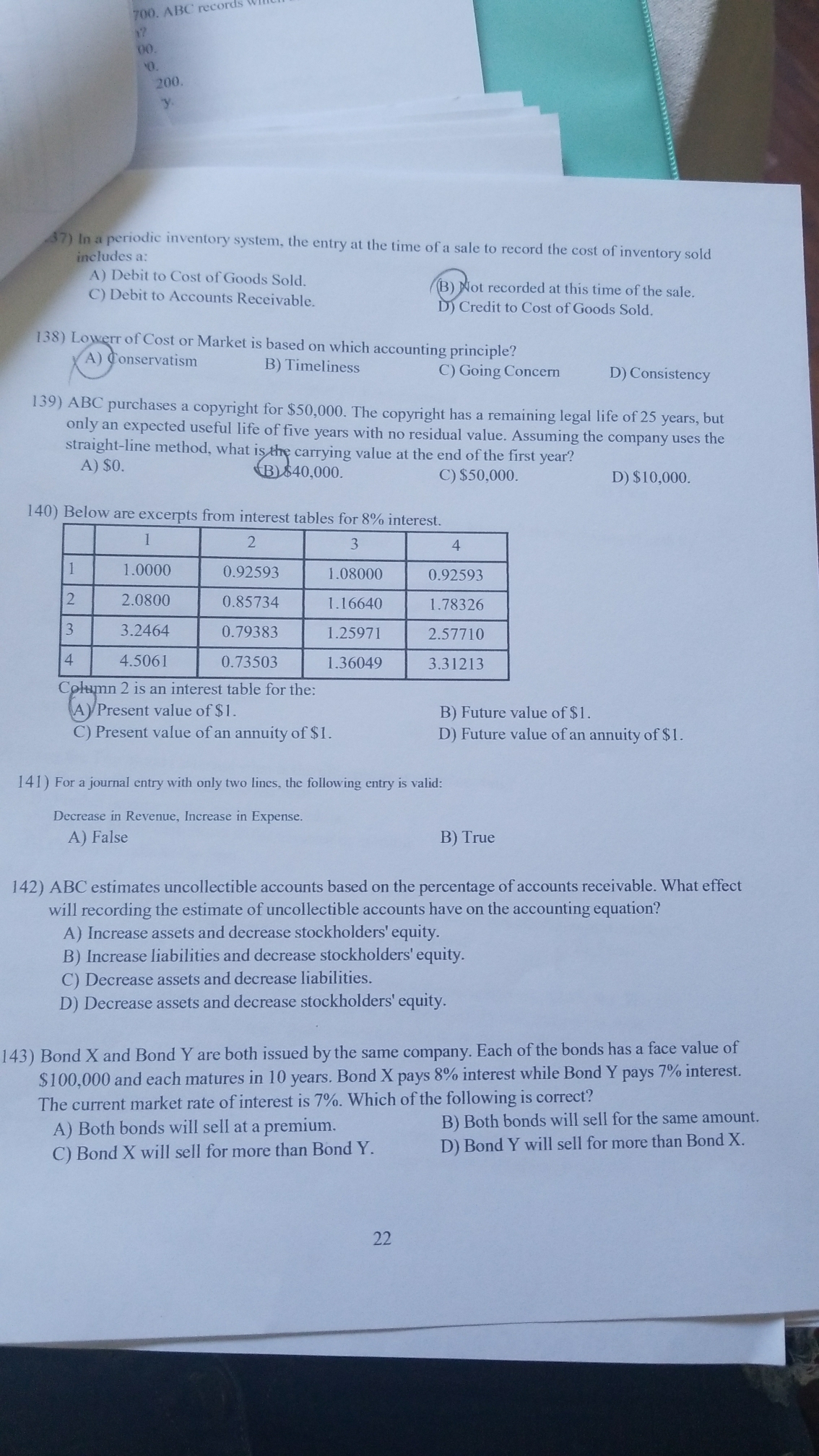 Please answer questions below .............................................. 700. ABC records 00 0 200 y