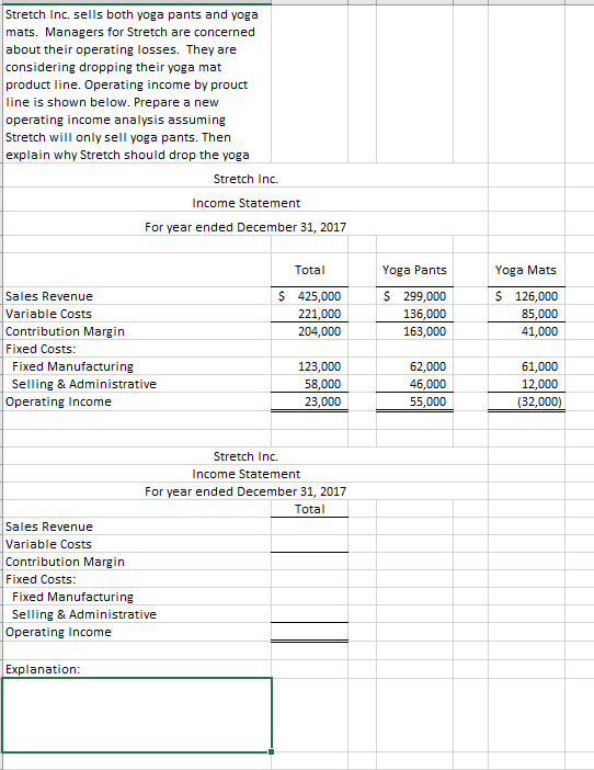 Stretch Inc sells both pea pants and pea mats Managers for Stretch